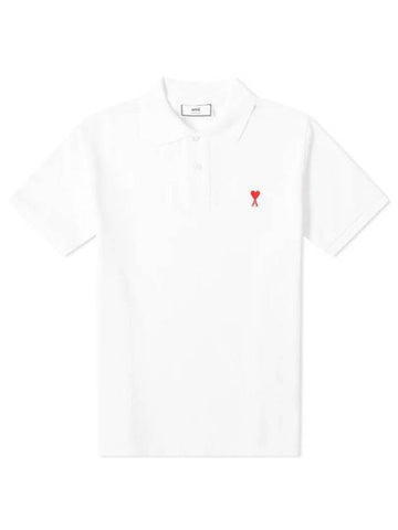 Small Heart Logo Polo Shirt White - AMI - BALAAN 1