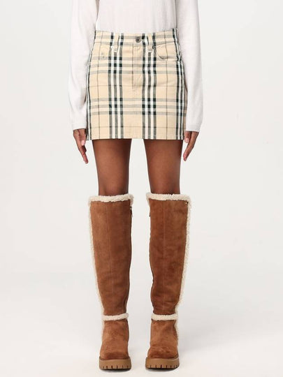 Check Denim Mini H-Line Skirt Grain - BURBERRY - BALAAN 2