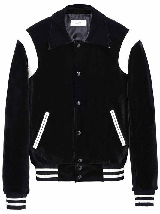 Velvet Varsity Bomber Jacket Black - ROLLING STUDIOS - BALAAN 1