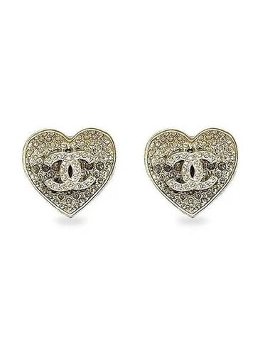 CC Logo Gold Heart Crystal Earrings Gold - CHANEL - BALAAN 1