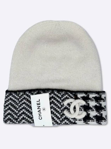 Season CC logo hound check cashmere beanie ivory aa8624 - CHANEL - BALAAN 1