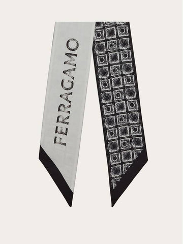 Graffiti Print Silk Bandeau Scarf Black Ivory - SALVATORE FERRAGAMO - BALAAN 1