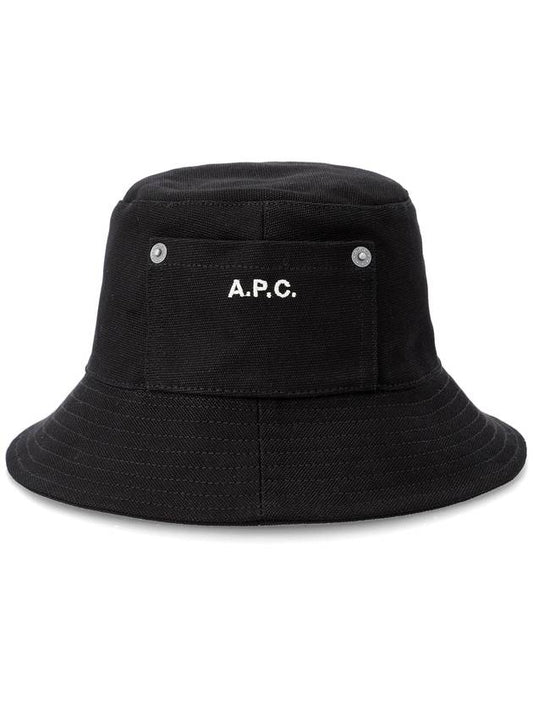 Thais Embroidered Logo Pocket Cotton Canvas Bucket Hat Black - A.P.C. - BALAAN 2