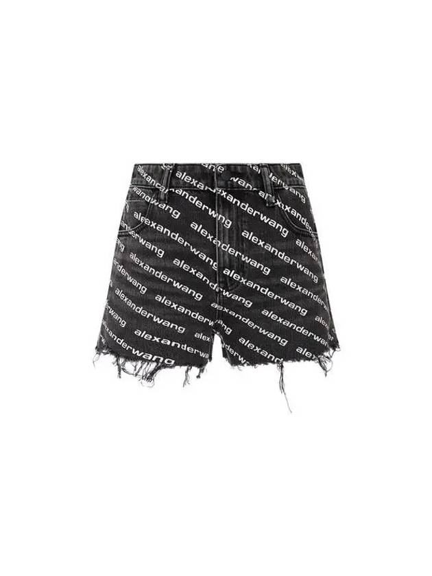 Diagonal logo pattern fringe denim shorts dark gray - ALEXANDER WANG - BALAAN 1