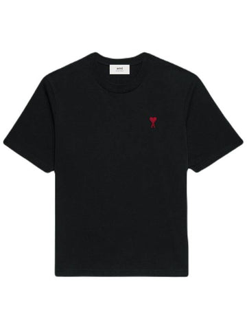 Small Heart Logo Overfit Short Sleeve T Shirt Black BFUTS005 - AMI - BALAAN 1