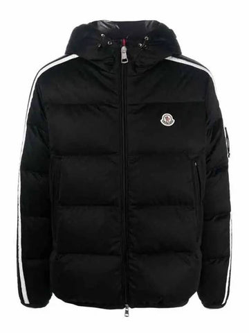 Sanbesan logo patch nylon lacquer band hooded short down jacket black men s padding 1A00237 899RX 999 - MONCLER - BALAAN 1