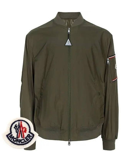 Men's Bharani Logo Patch Bomber Jacket Olive - MONCLER - BALAAN 2