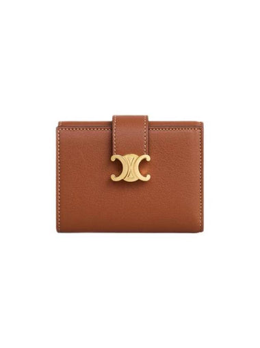 Victoire Tri-Fold Leather Half Wallet Tan - CELINE - BALAAN 1