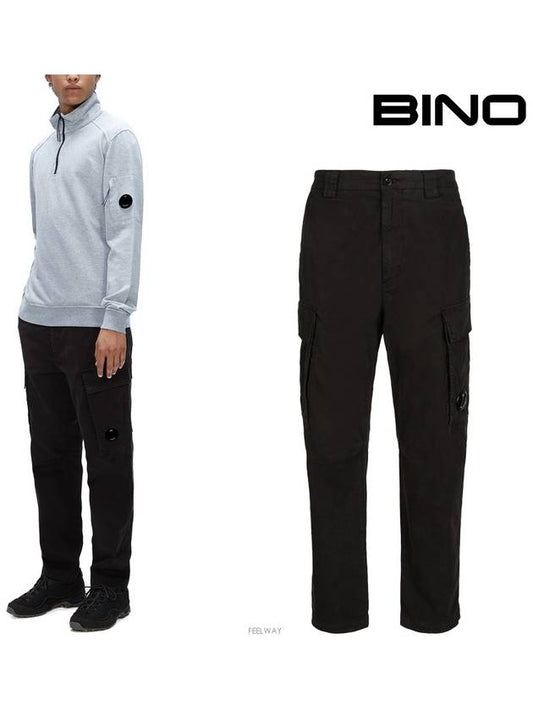 Lens Waffen Stretch Satin Relaxed Fit Cargo Pants Black - CP COMPANY - BALAAN.