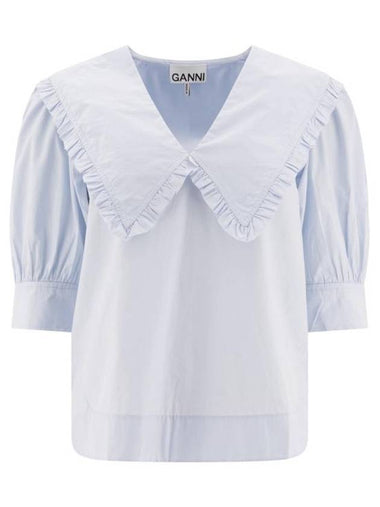 V Neck Blouse Blue - GANNI - BALAAN 1