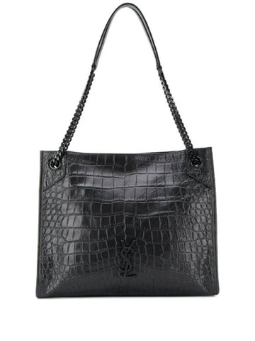 Niki Medium Crocodile Embossed Leather Tote Bag Black - SAINT LAURENT - BALAAN 1