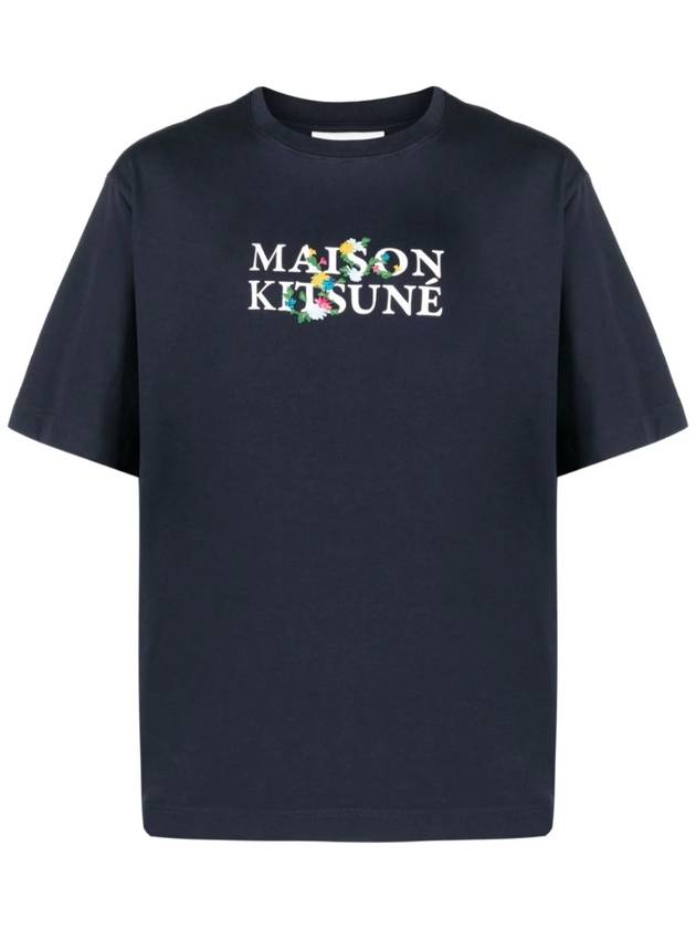 Flowers Oversized Short Sleeve T-Shirt Navy - MAISON KITSUNE - BALAAN 2