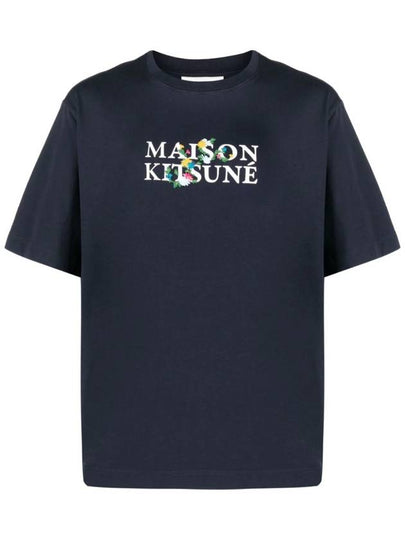 Flowers Oversized Short Sleeve T-Shirt Navy - MAISON KITSUNE - BALAAN 2