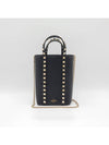 Rockstud Grained Leather Chain Tote Bag Black - VALENTINO - BALAAN 5