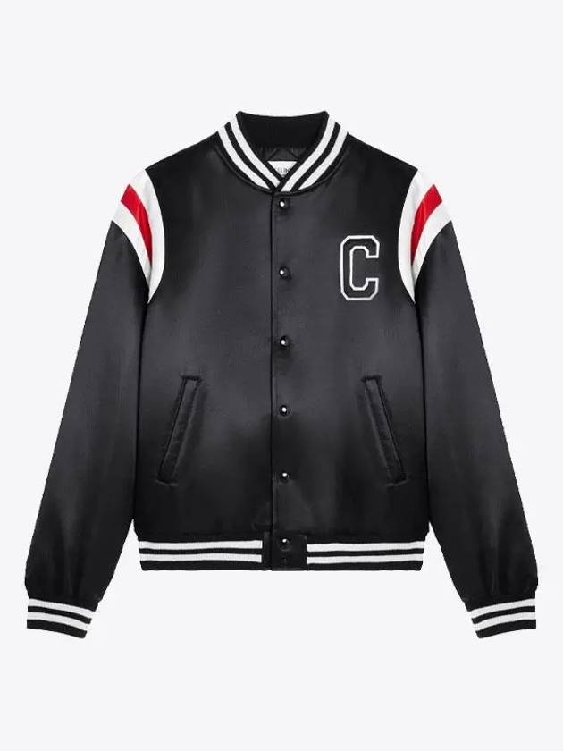 Men's Logo Patch Satin Bomber Jacket Black - CELINE - BALAAN 2