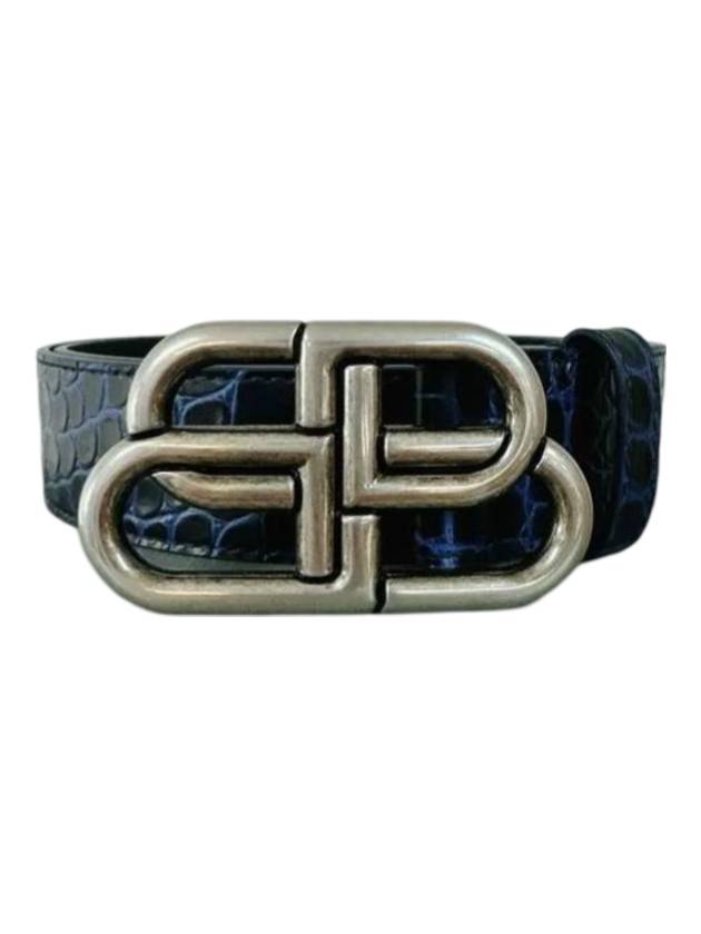 Logo Buckle Leather Belt Navy - BALENCIAGA - BALAAN 1