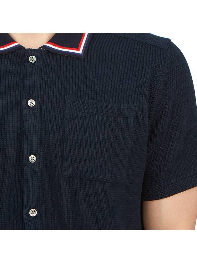 Three-Line Collar Texture Cotton Short Sleeve Shirt Navy - THOM BROWNE - BALAAN 10