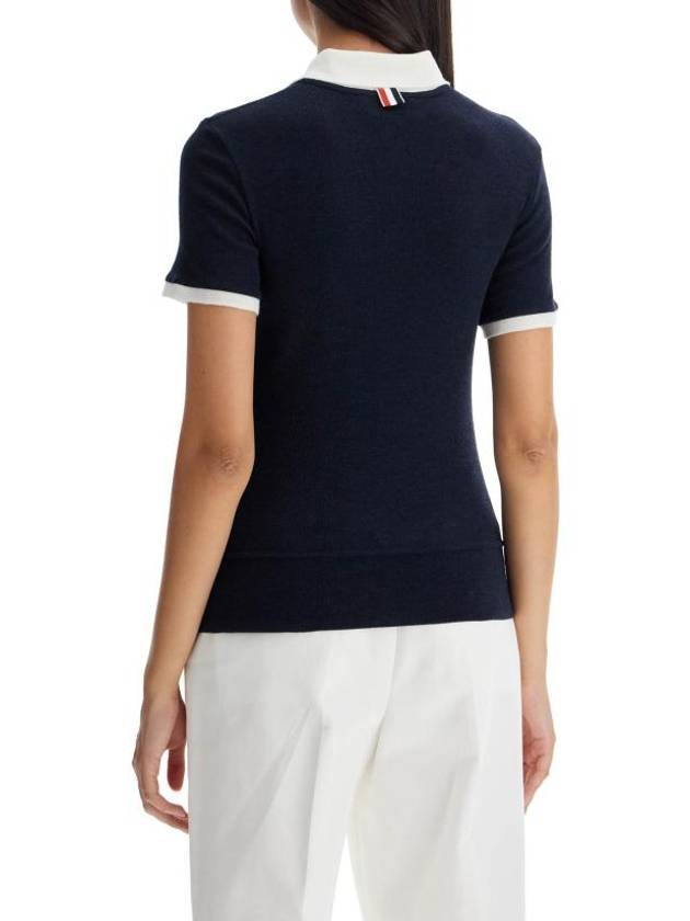 Contrasting Collar Wool Polo Shirt Navy - THOM BROWNE - BALAAN 4