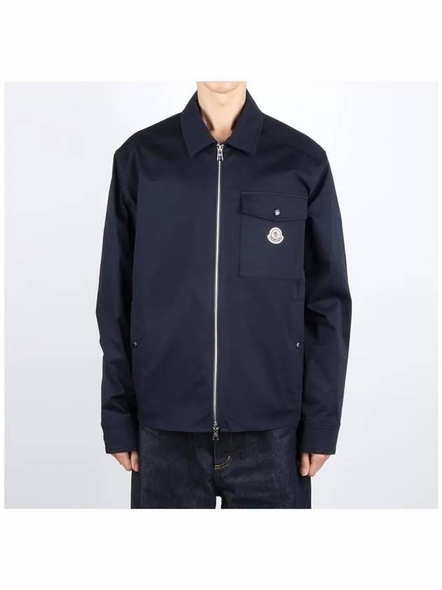 Cotton Gabardine Zip-Up Jacket Navy - MONCLER - BALAAN 3