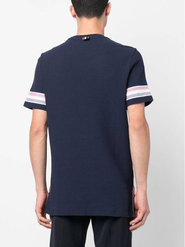 Textured Cotton Stripe Short Sleeve T-Shirt Navy - THOM BROWNE - BALAAN 5