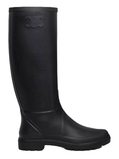 Logo Patch Natural Rubber High Rain Boots Black - CELINE - BALAAN 1