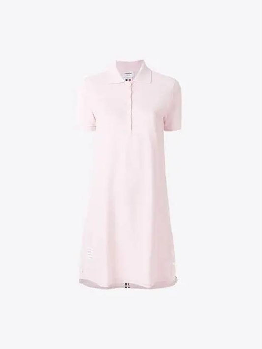 Classic Cotton Pique Center Back Stripe A-Line Short Sleeve Polo Shirt Short Dress Pink - THOM BROWNE - BALAAN 2