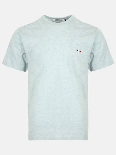 Tricolor Fox Patch Classic Pocket Short Sleeve T-Shirt Blue - MAISON KITSUNE - BALAAN 2