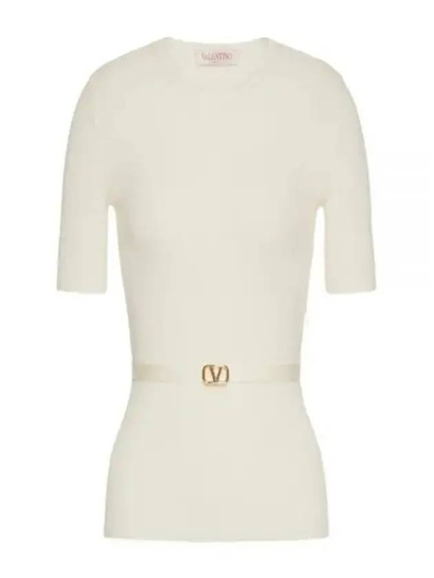 Women's V Logo Belt Wool Knit Top Ivory - VALENTINO - BALAAN 1