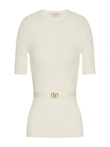 Women's V Logo Belt Wool Knit Top Ivory - VALENTINO - BALAAN 1