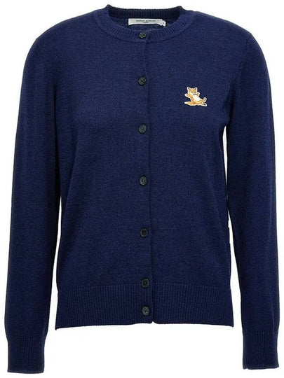 Chillax Fox Patch Crew Neck Wool Cardigan Navy Melange - MAISON KITSUNE - BALAAN 2