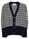 4-bar V-neck Twist Cable Knit Cardigan Navy - THOM BROWNE - BALAAN 2