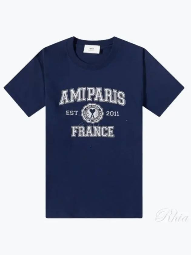 Varsity Logo Short Sleeve T-Shirt Navy - AMI - BALAAN 2