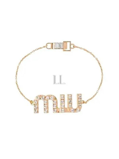 Crystal Embellished Logo Bracelet Gold - MIU MIU - BALAAN 2