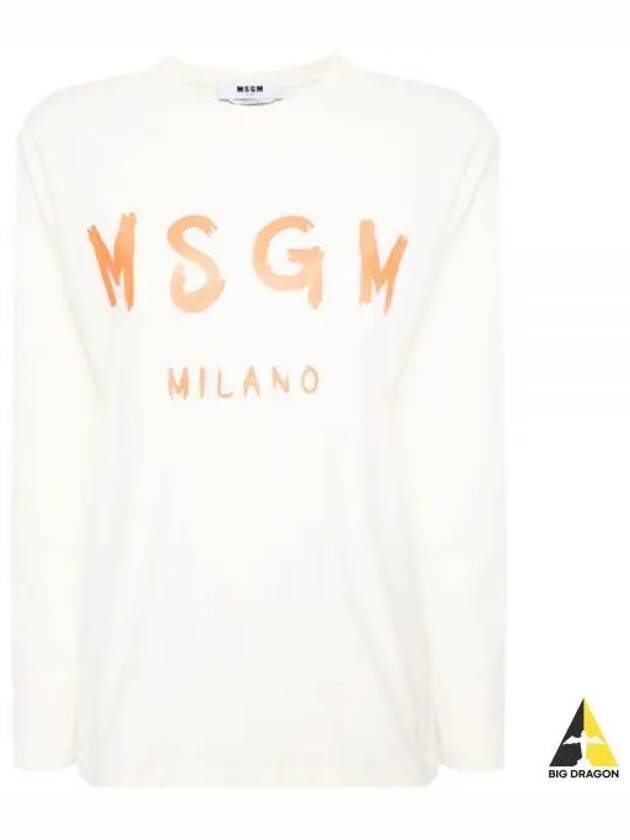 Brushed Logo Cotton Long Sleeve T-Shirt Ivory - MSGM - BALAAN 2