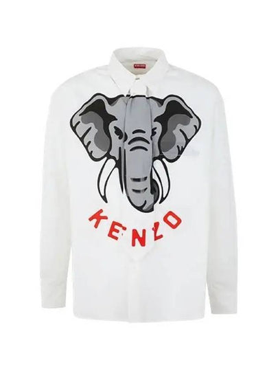 Elephant Casual Cotton Long Sleeve Shirt White - KENZO - BALAAN 2