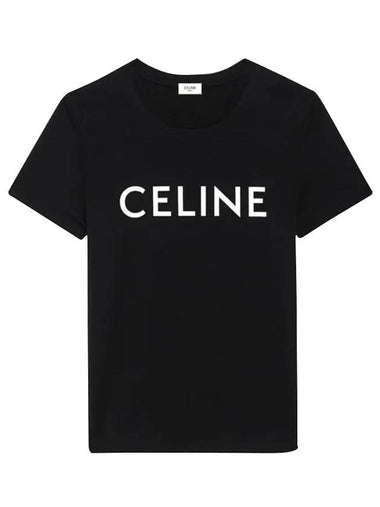 Logo Print Cotton Short Sleeve T-shirt Black - CELINE - BALAAN 1