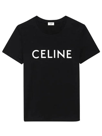 Logo Print Cotton Short Sleeve T-shirt Black - CELINE - BALAAN 1