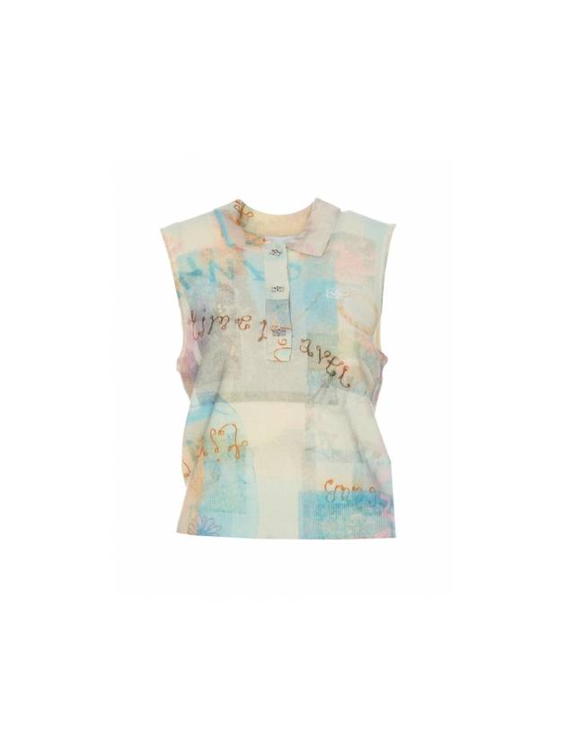 Printed Cashmere Wool Polo Sleeveless Egret - GANNI - BALAAN 1