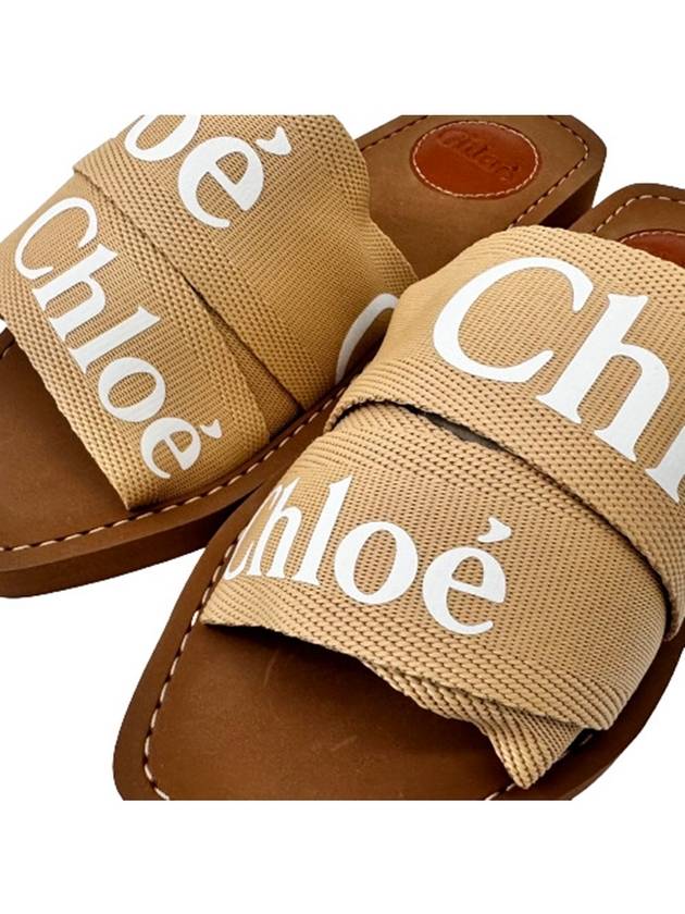 Woody Logo Canvas Strap Flat Mule Slippers Beige - CHLOE - BALAAN.