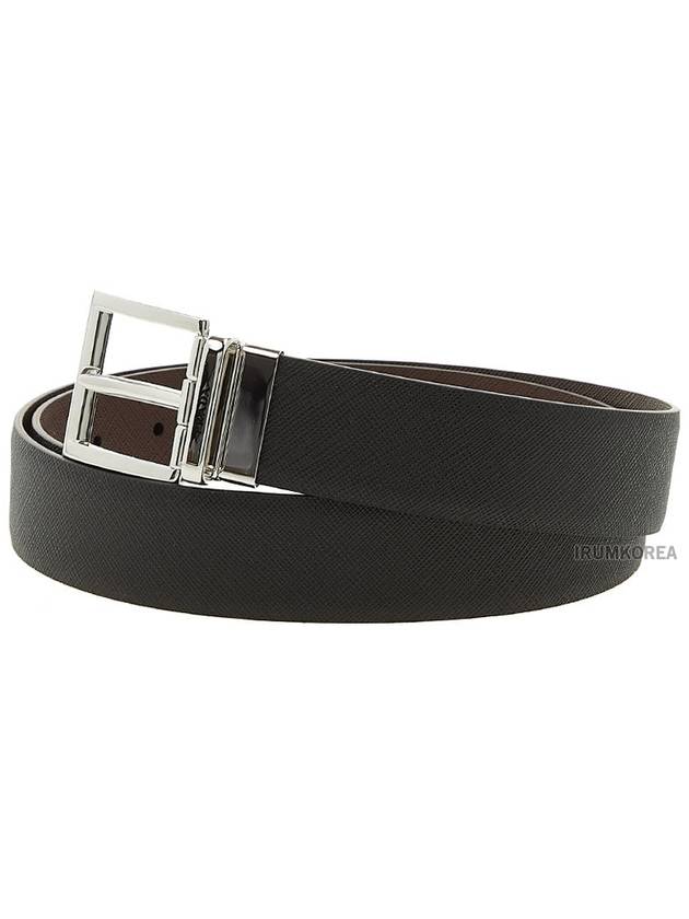 Two-Tone Reversible Saffiano Belt Black Brown - PRADA - BALAAN 3