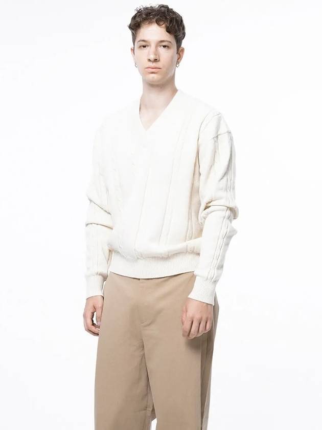 Men s M243TP07IV Dense Cable V neck Knit Ivory - CHANCE'S NOI - BALAAN 4