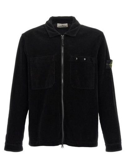 Organic Cotton Corduroy Zip-Up Jacket Black - STONE ISLAND - BALAAN 2