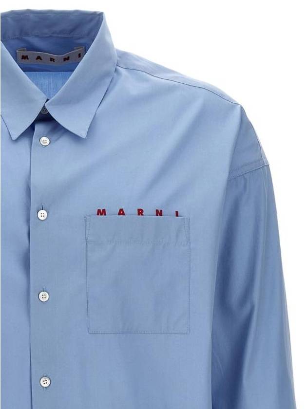 Logo Print Cotton Long Sleeve Shirt Light Blue - MARNI - BALAAN 4