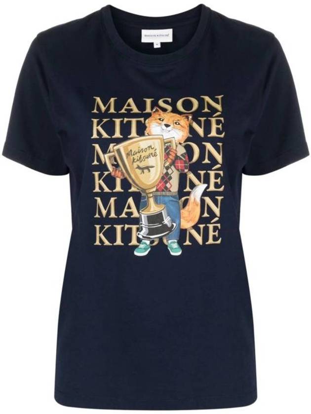 Fox Champion Print Short Sleeve T-Shirt Navy - MAISON KITSUNE - BALAAN 1