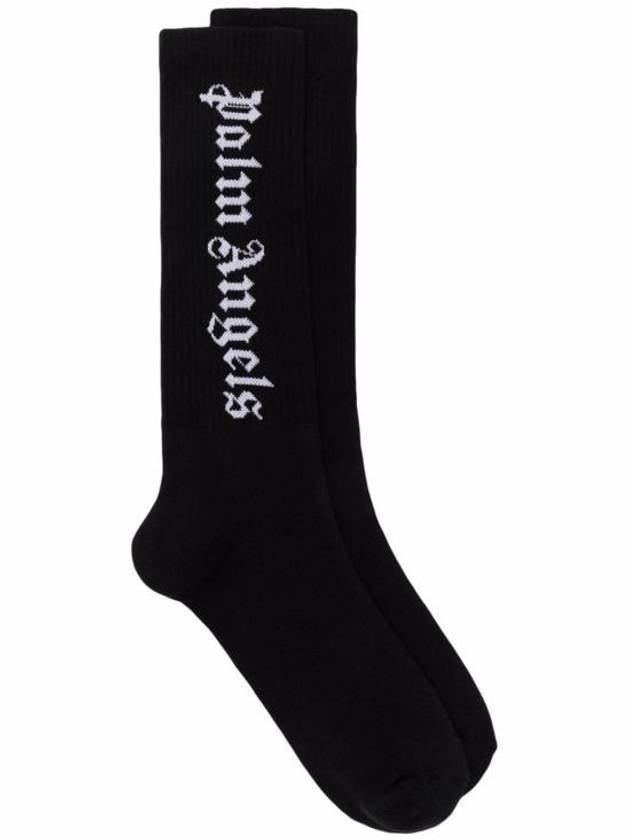 Vertical Logo Cotton Socks Black - PALM ANGELS - BALAAN 4