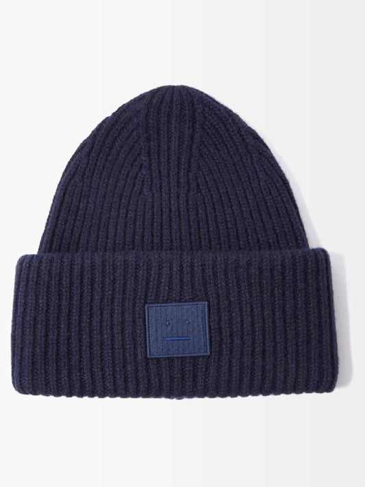 Face Patch Ribbed Wool Beanie Navy - ACNE STUDIOS - BALAAN 2