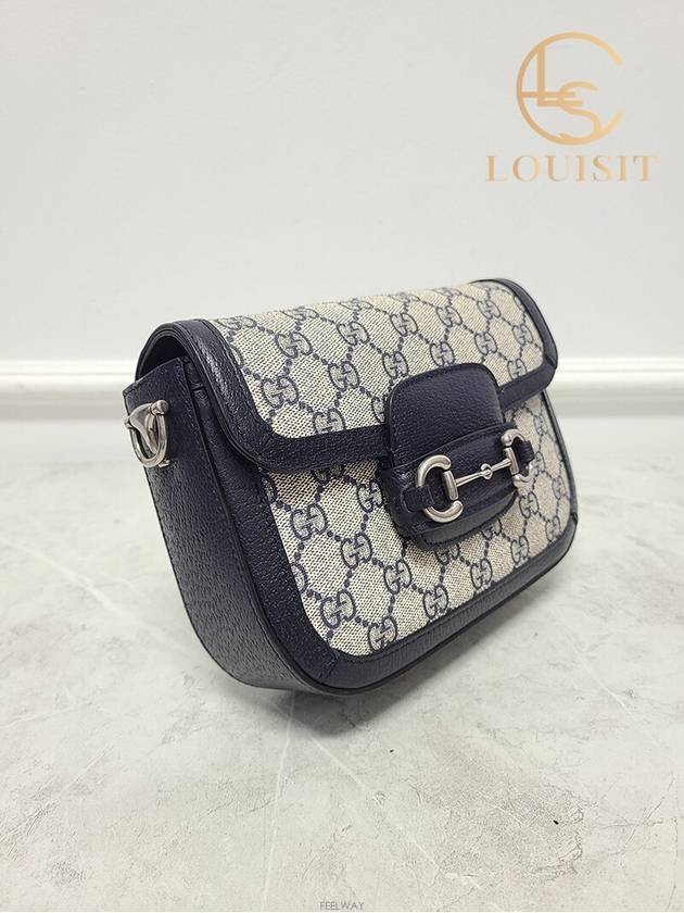 Used luxury goods Lewis It Blue Beige GG Supreme Horsebit 1955 Mini Shoulder Bag - GUCCI - BALAAN 3