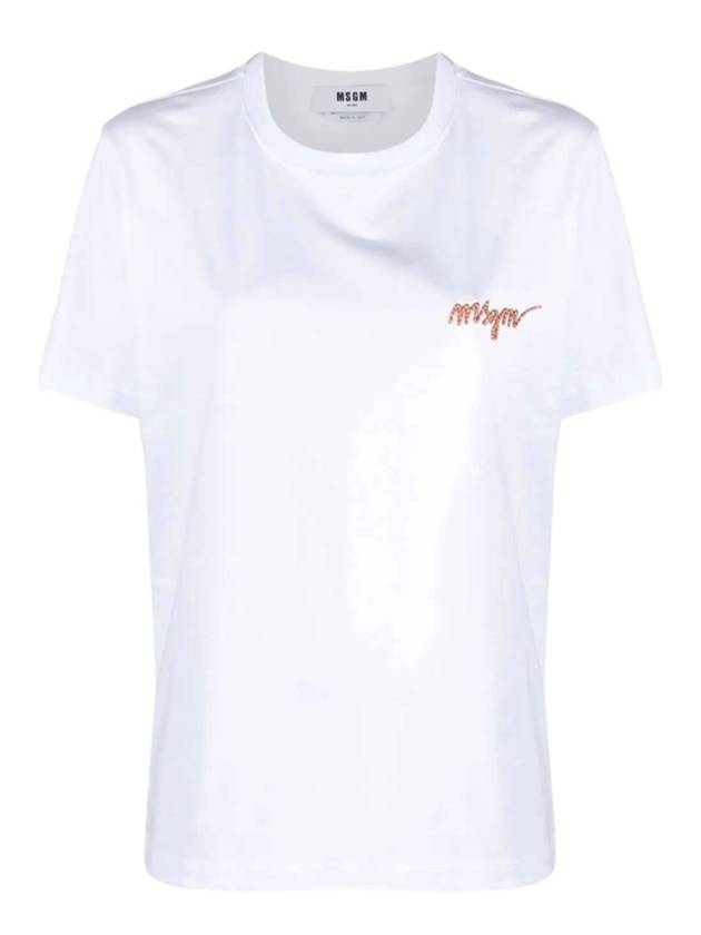 Embroidered Logo Cotton Short Sleeve T-Shirt White - MSGM - BALAAN 1