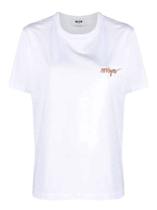 Women's Logo Embroidered Short Sleeve T-Shirt White - MSGM - BALAAN 1