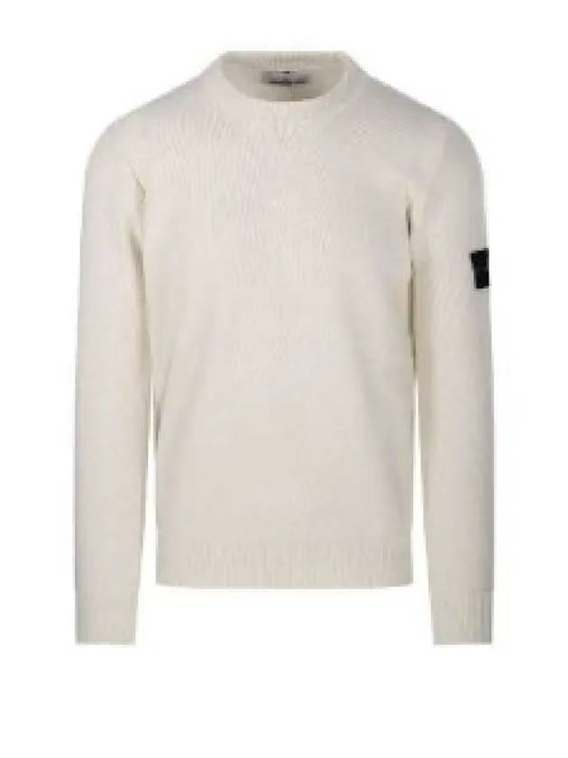 Logo Patch Lambswool Crewneck Knit Top Natural - STONE ISLAND - BALAAN 2